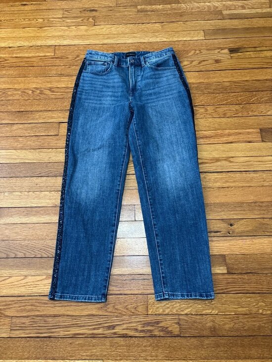Talbots Denim - Talbots Womens High Waist Straight Ankle Jeans Sz 6 Blue Stretch Denim Sequined